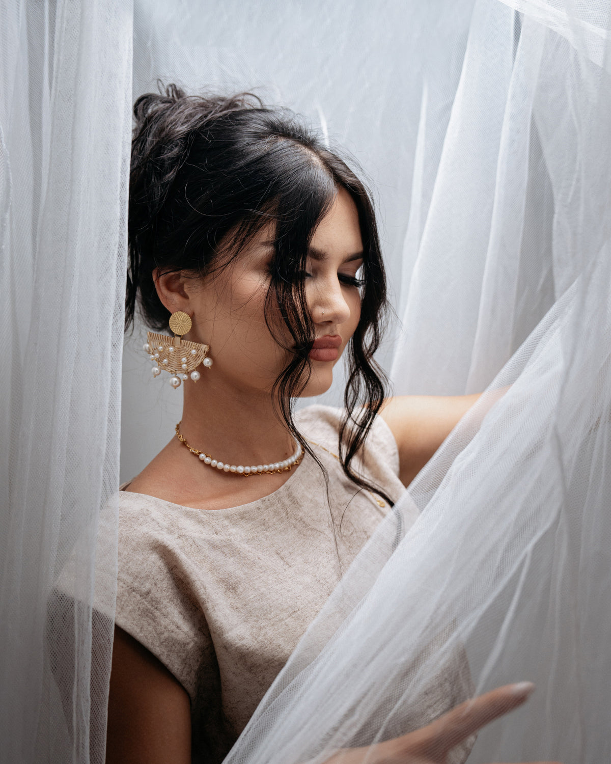 Necklace "Hera" with natural pearls and hearts