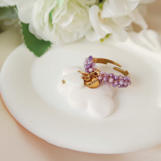 Purple swarovski 3 charms Ring