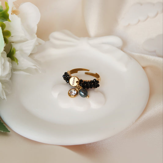 Black Swarovski 3 charm Ring