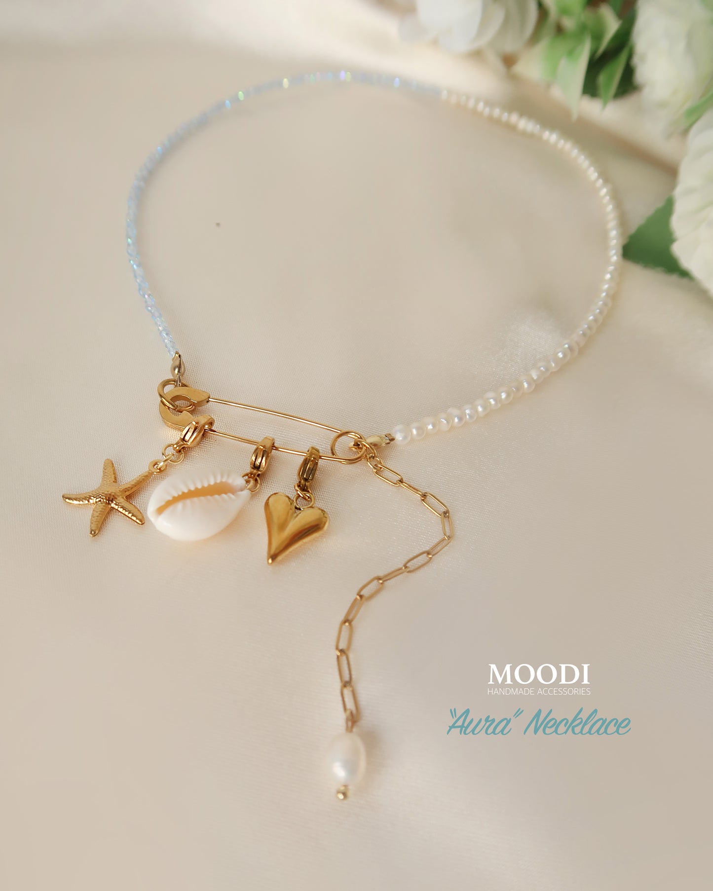 Колие "Aura" перли и закопчалка секретна игла