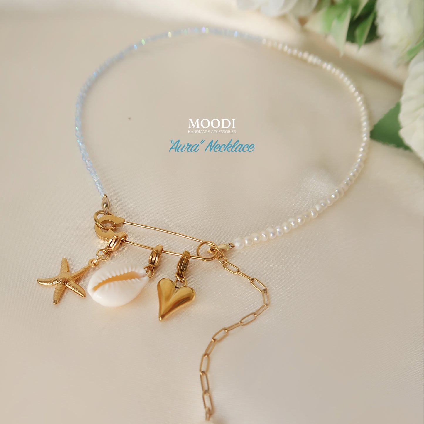 Колие "Aura" перли и закопчалка секретна игла