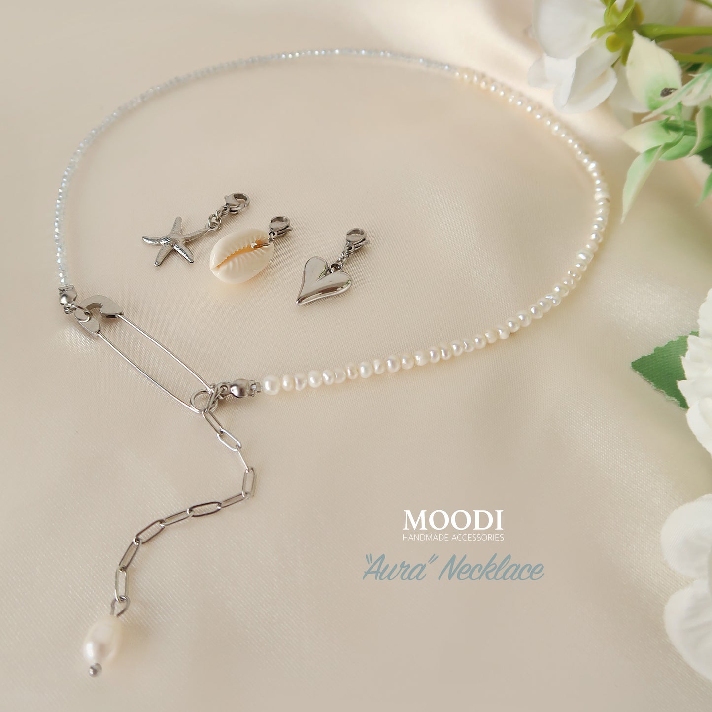 Колие "Aura" перли и закопчалка секретна игла