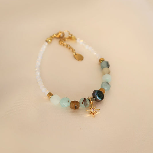 Гривна "Blue pearl and star" камъни Амазонит